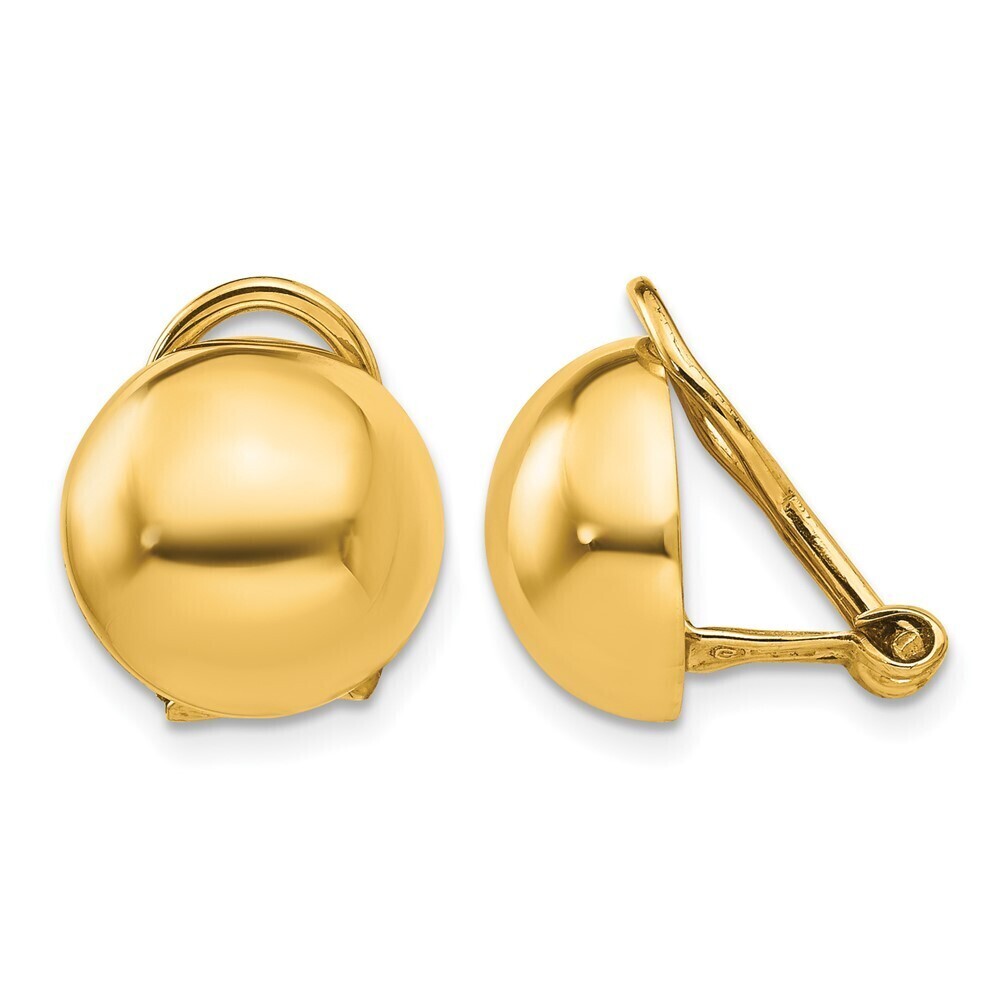 14k Yellow Gold Non-pierced Half Ball Omega Back Earrings